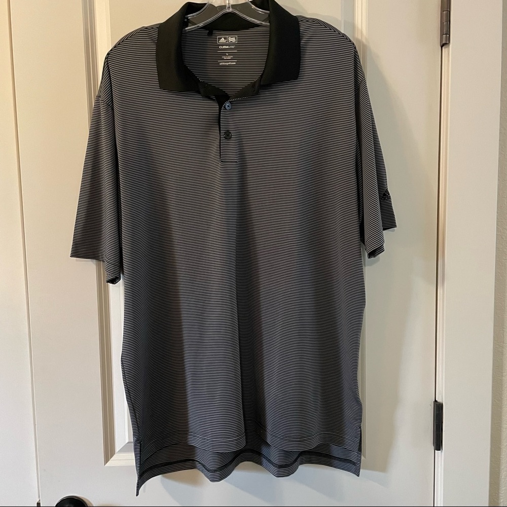 Mens AdidasGolf Climalite Black and Gray Striped Polo Shirt Size Large